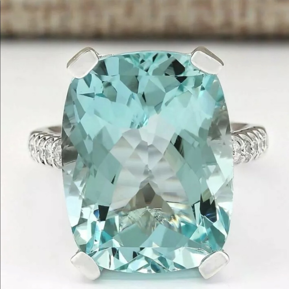 New silver 925 blue aquamarine Wedding ring - Picture 8 of 10